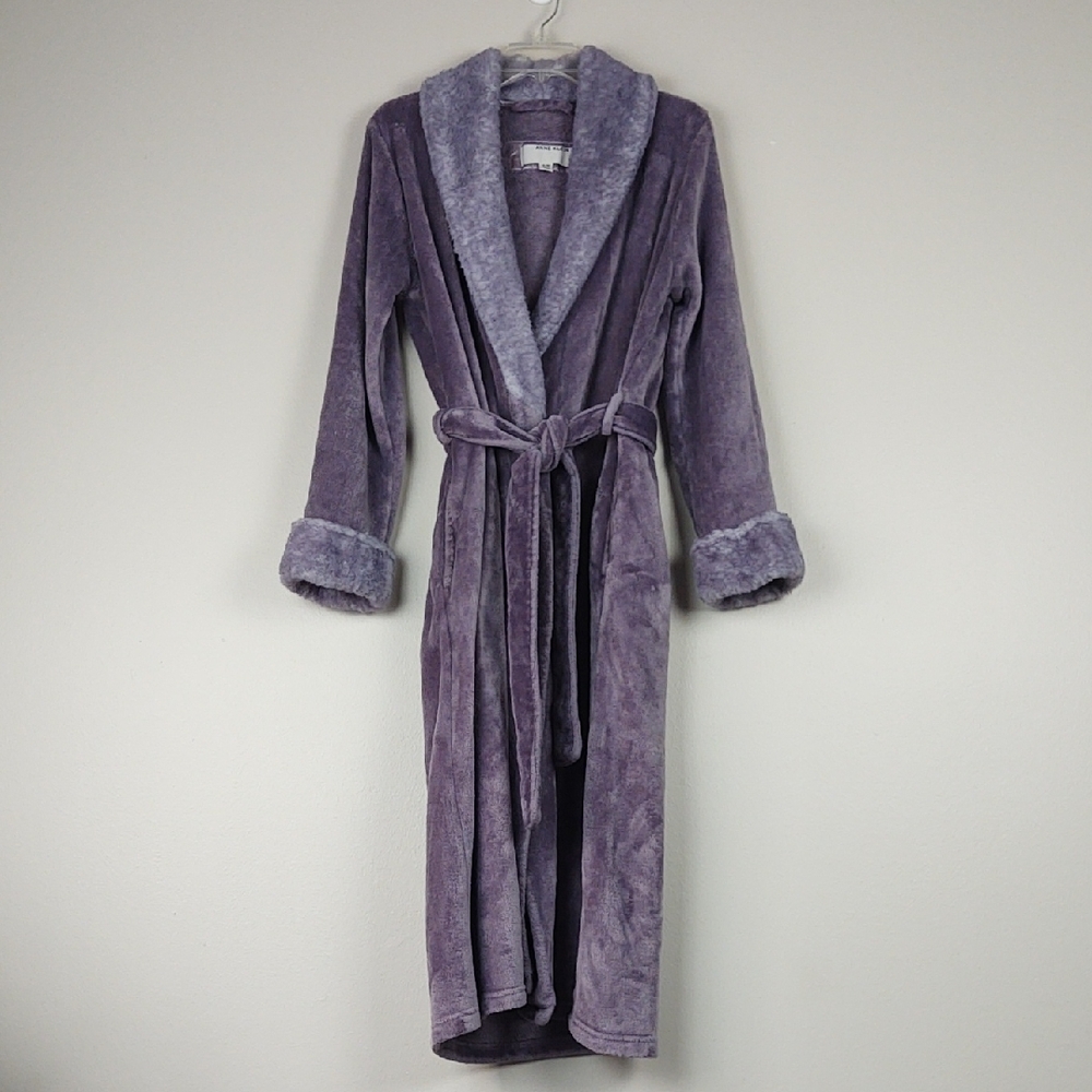 Long Plush Robe Velour Belted Faux Fur Purple S/M Lounge Spa Leisure Comfy Luxe
